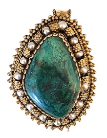 Israeli Sterling Silver Pendant/Brooch with Green Stone and Granulation