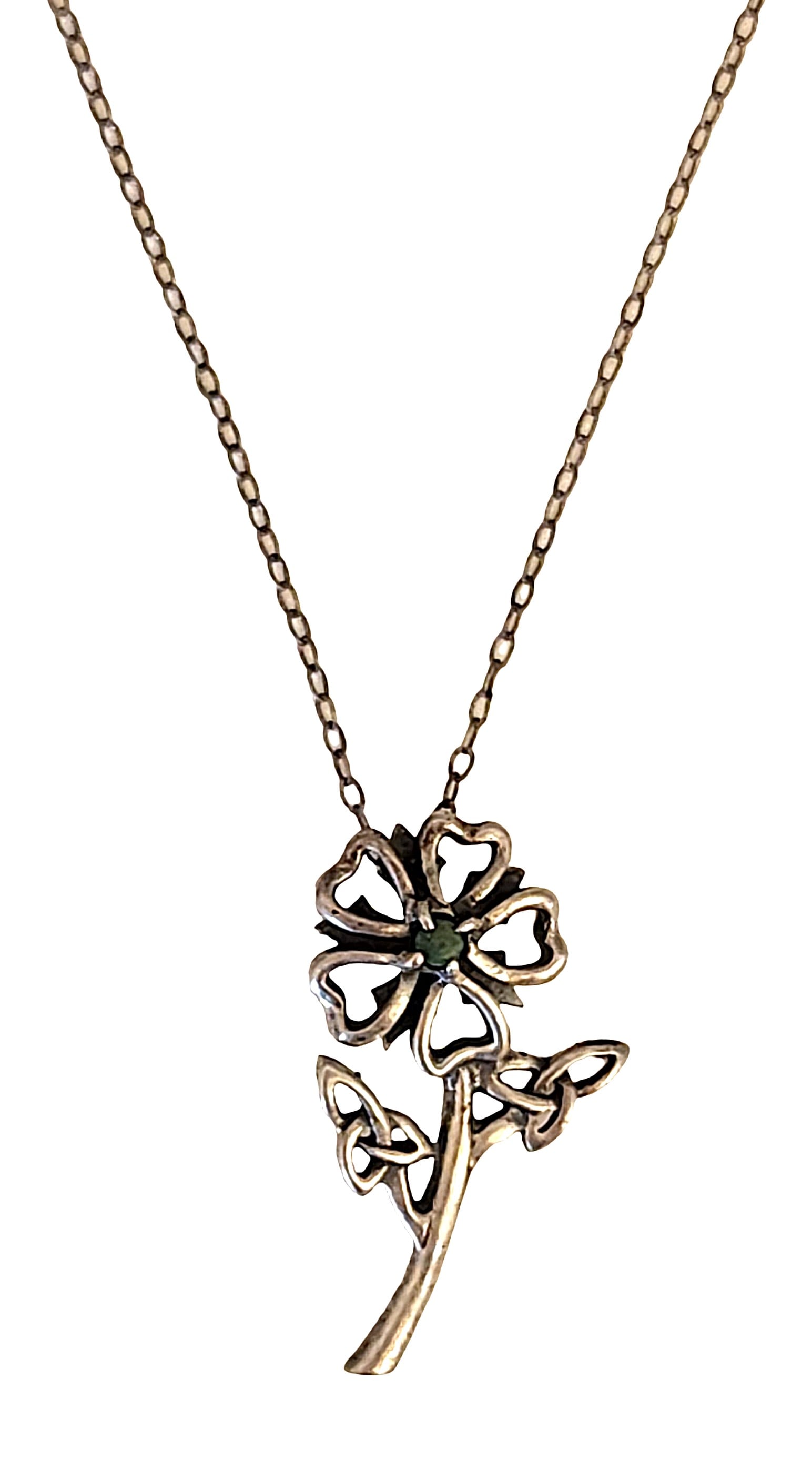 Sterling Silver Celtic Shamrock Pendant Necklace with Green Stone (1 of 3)