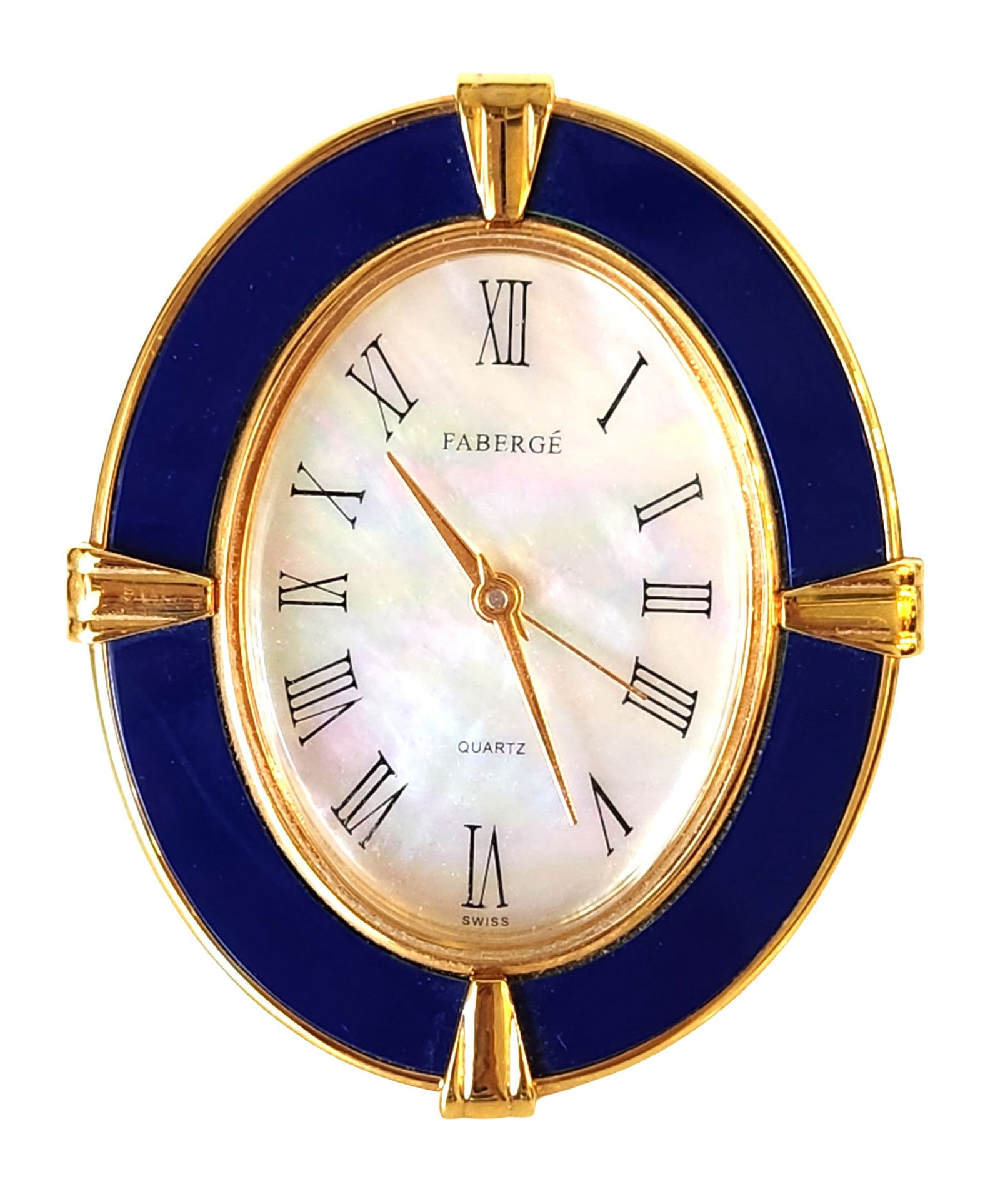 Fabergé Swiss Oval Desk Clock with Blue Enamel & Mother-of-Pearl Dial (1 of 5)