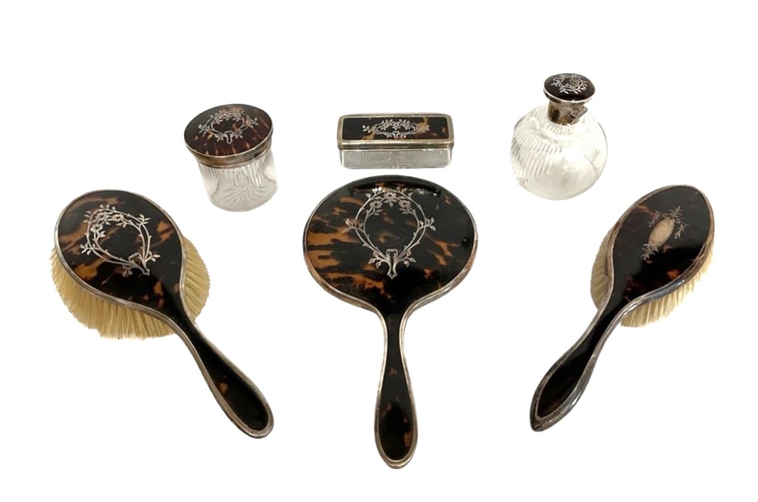 Antique English Silver and Faux Tortoiseshell Vanity Set – 6 Pieces (1 of 10)