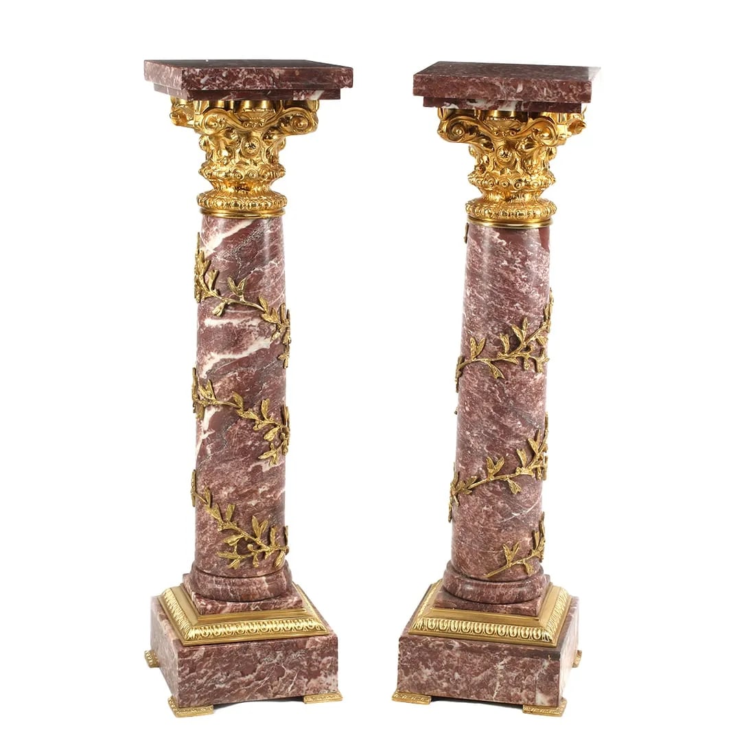 Pair of Neoclassical Style Gilt-Bronze-Mounted Red Marble Corinthian Column Pedestals (1 of 5)