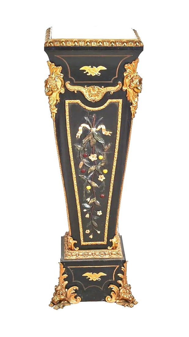 French Empire Gilt Bronze Mounted Pedestal with Marble Top and Floral Inlay, 19th Century (1 of 6)
