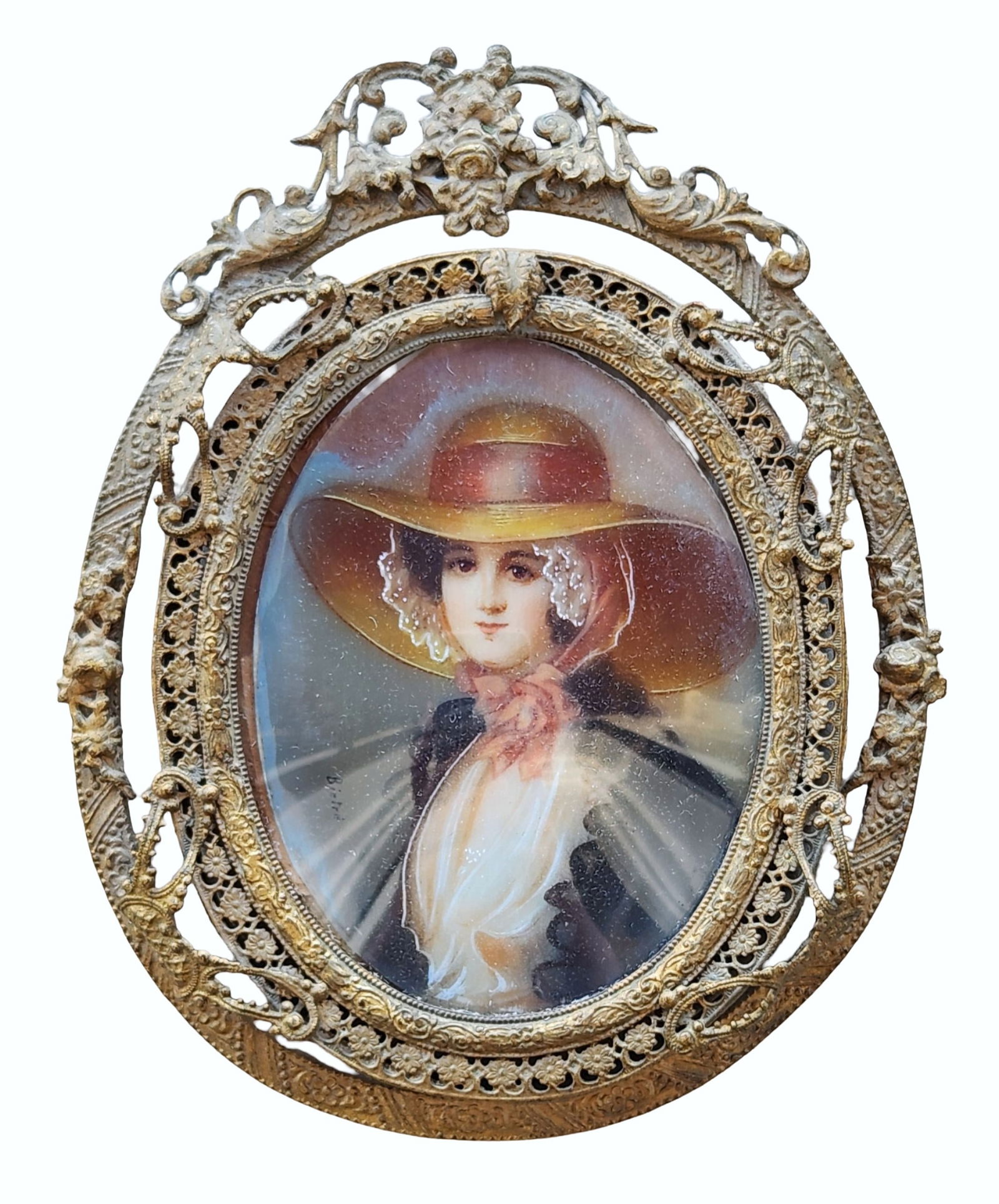 19th-Century Portrait Miniature of a Young Woman, Signed “Bietre " in Gilt Frame (1 of 4)