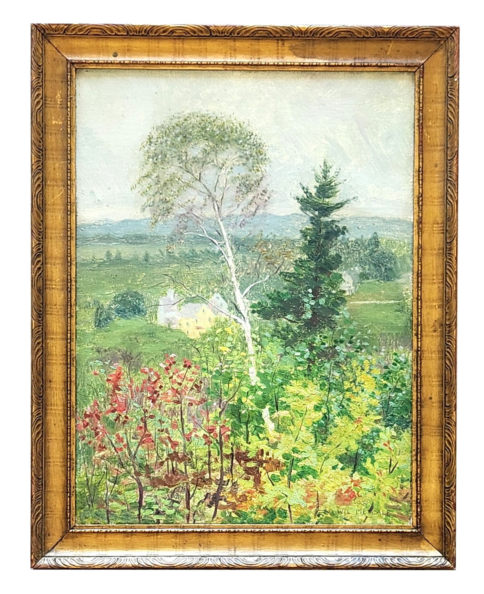 Willard Leroy Metcalf (1858 - 1925) American: Willard Leroy Metcalf (1858 - 1925) American Oil on Board Measure 15 3/4"in H x 11 3/4"in W and 18 1/2"in H x 14 1/2"in W framed Known for: Impressionist landscape, coastal and genre-figure painting B