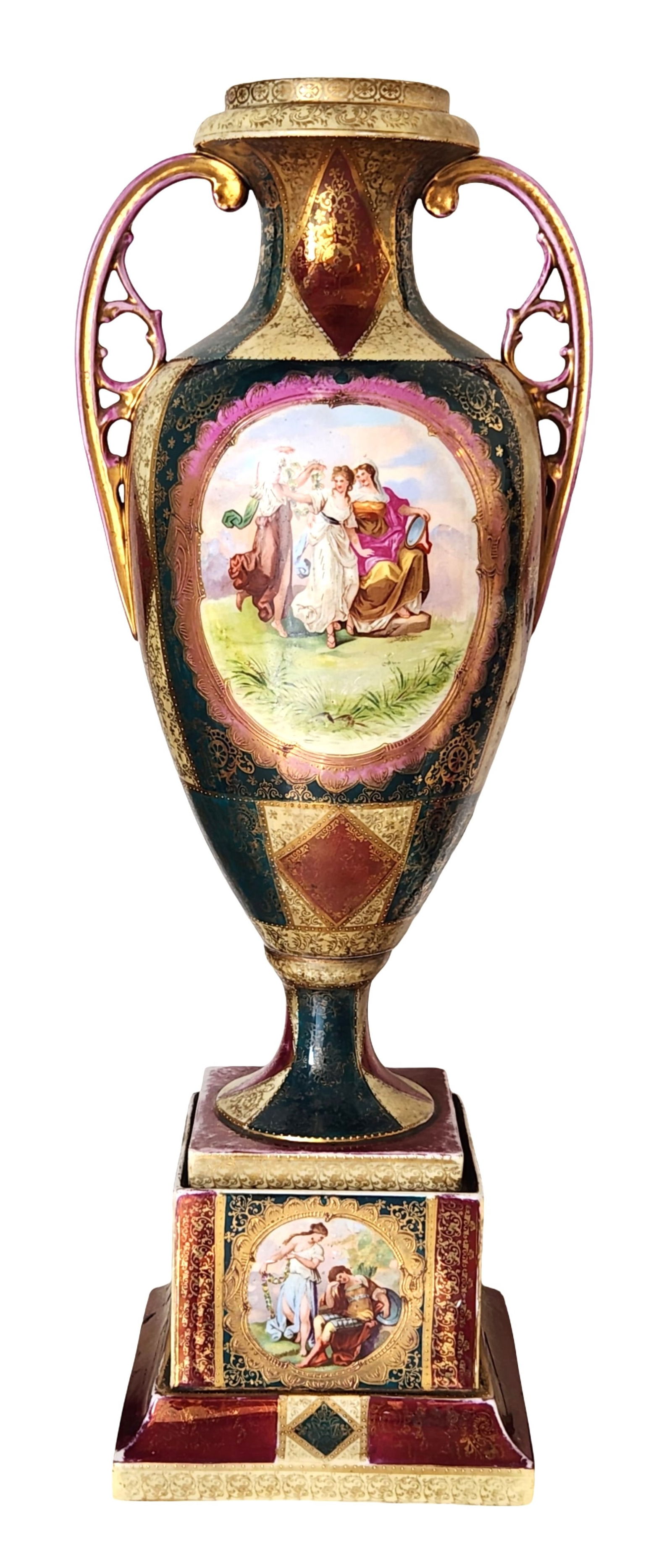 Large Royal Vienna Style Porcelain Pedestal Vase Signed Kaufmann, Possible 19th Century (1 of 7)