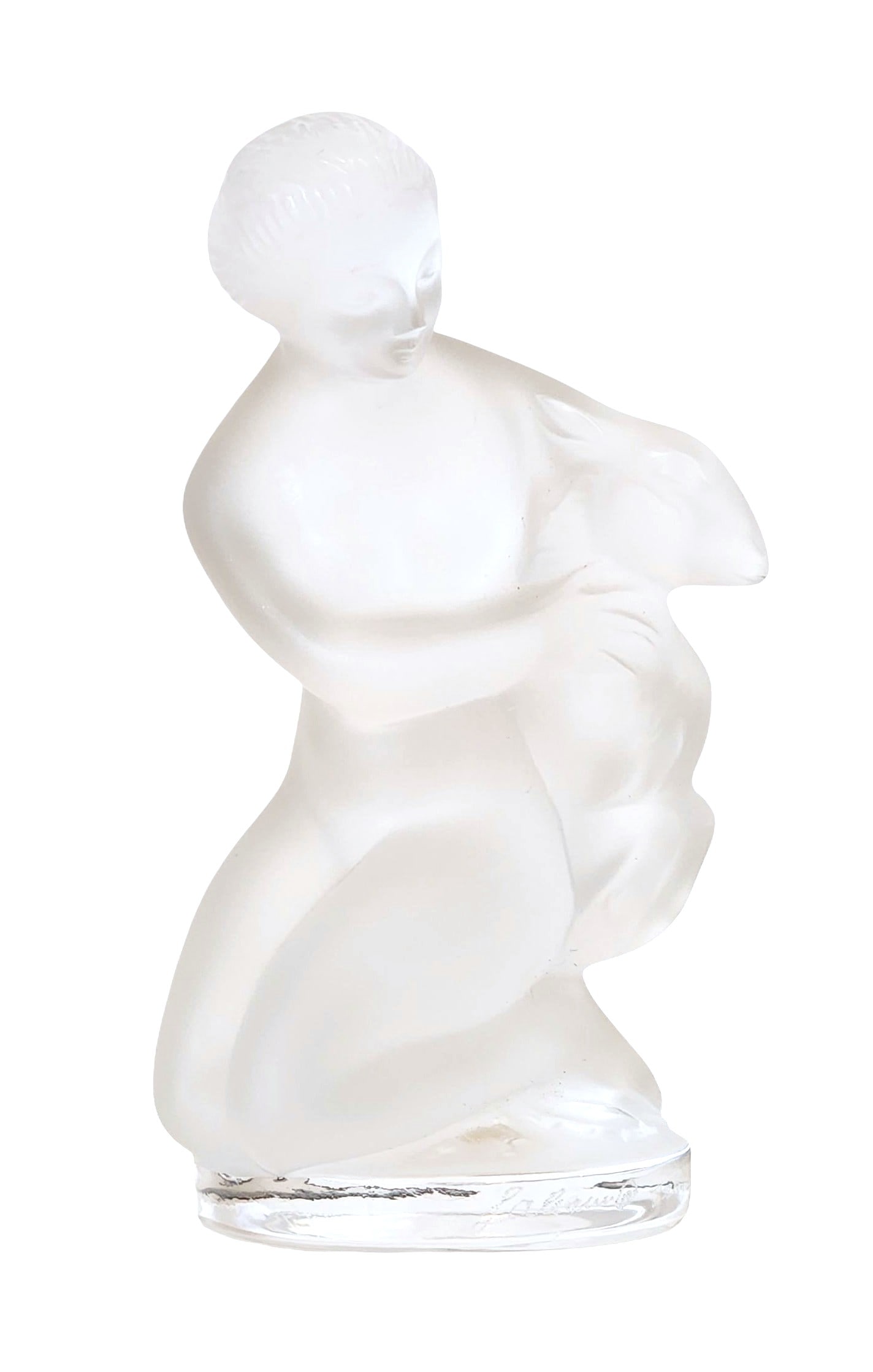 Lalique France Frosted Crystal Figurine of Kneeling Woman with Deer, Signed (1 of 5)
