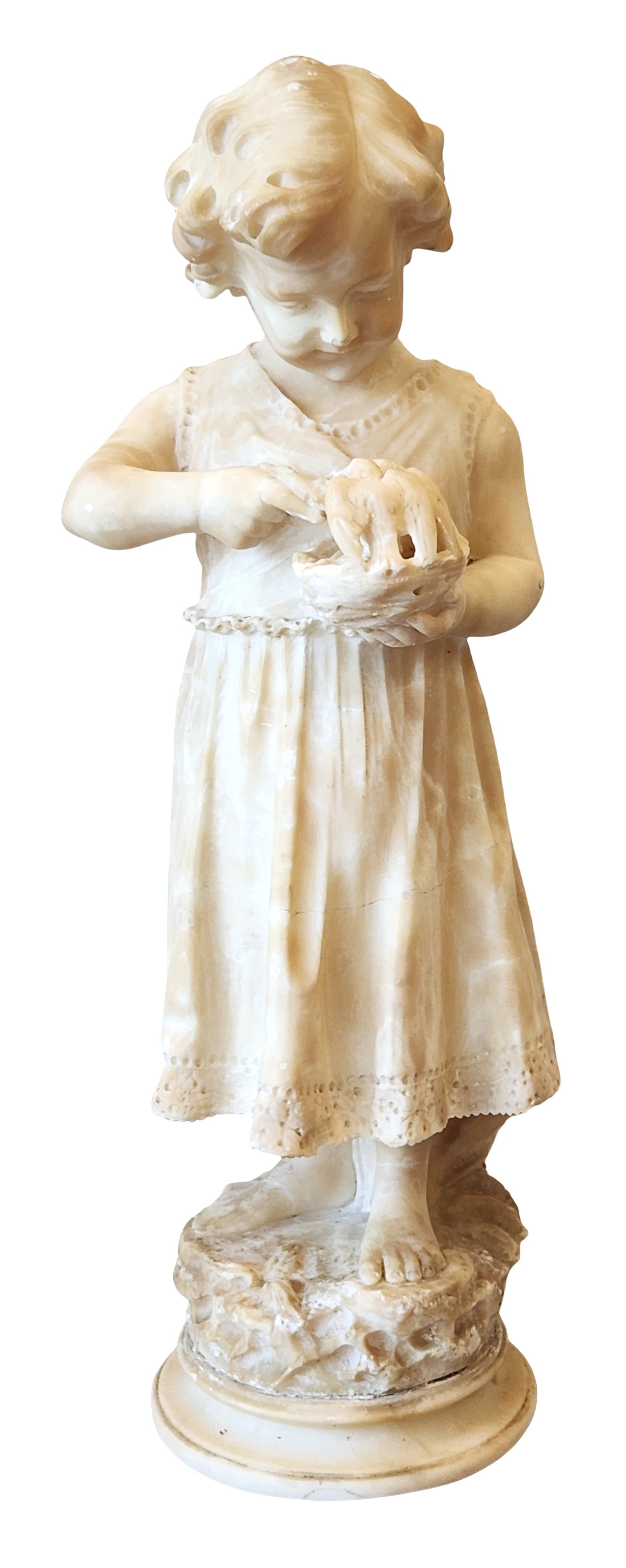 Alabaster Figure of Girl with Basket, European, 19th Century (1 of 9)