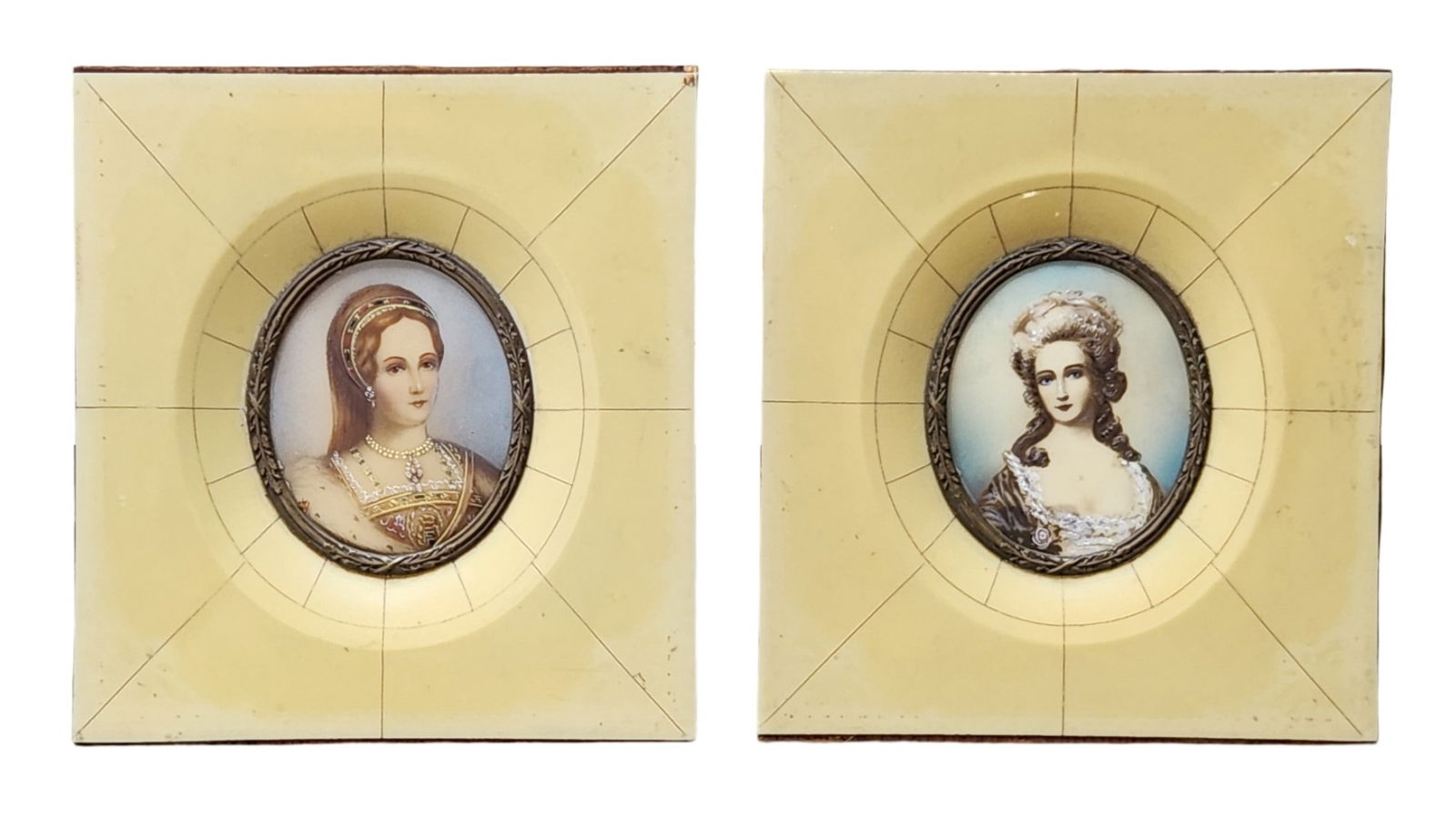 Pair of Possible 19th Century Framed Portraits Miniatures Plaques (1 of 4)