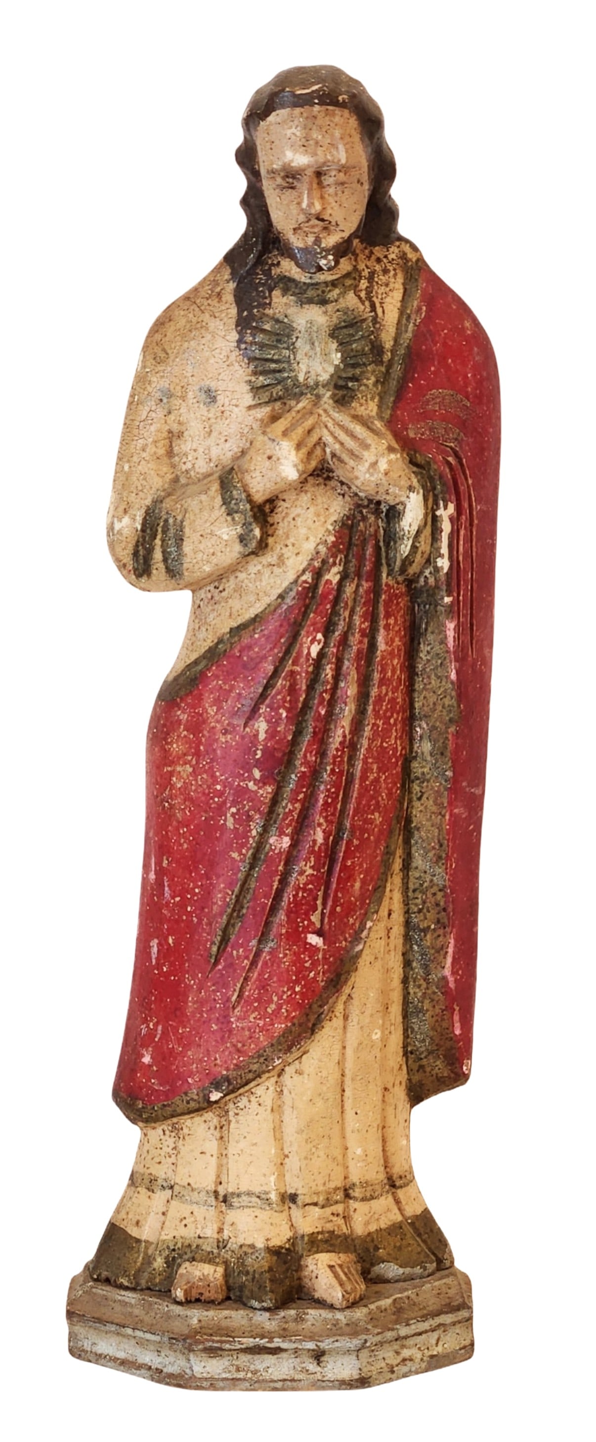 Carved and Polychrome Wooden Figure of Christ with Sacred Heart (1 of 6)