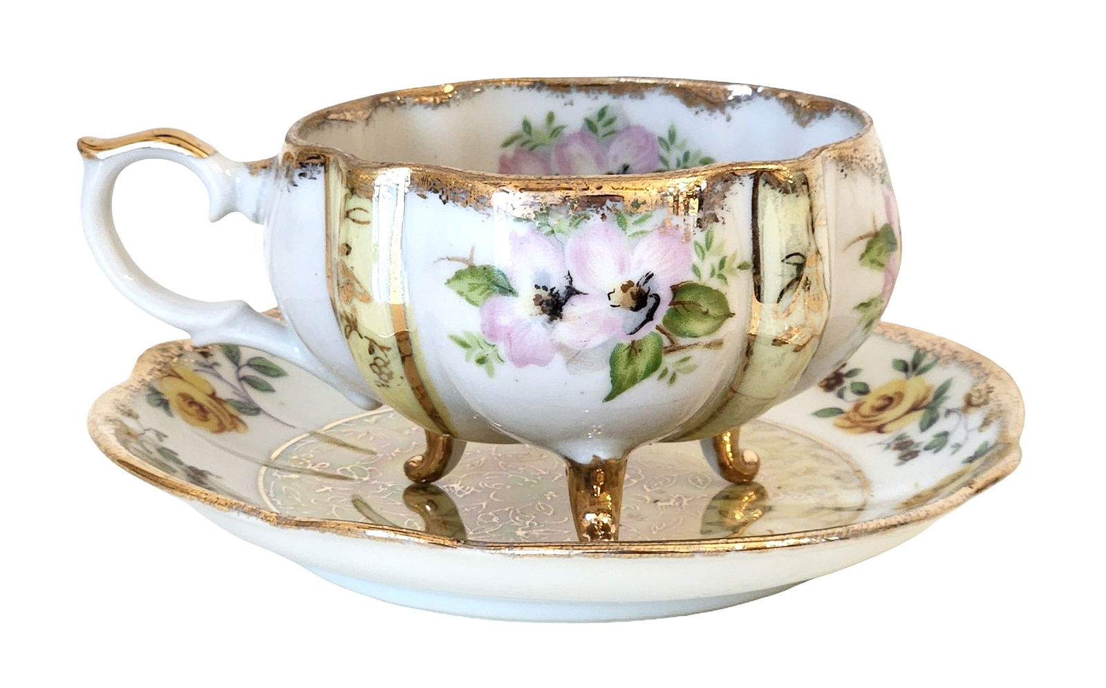 Napco Hand-Painted Footed Teacup and Saucer, Japan (1 of 4)