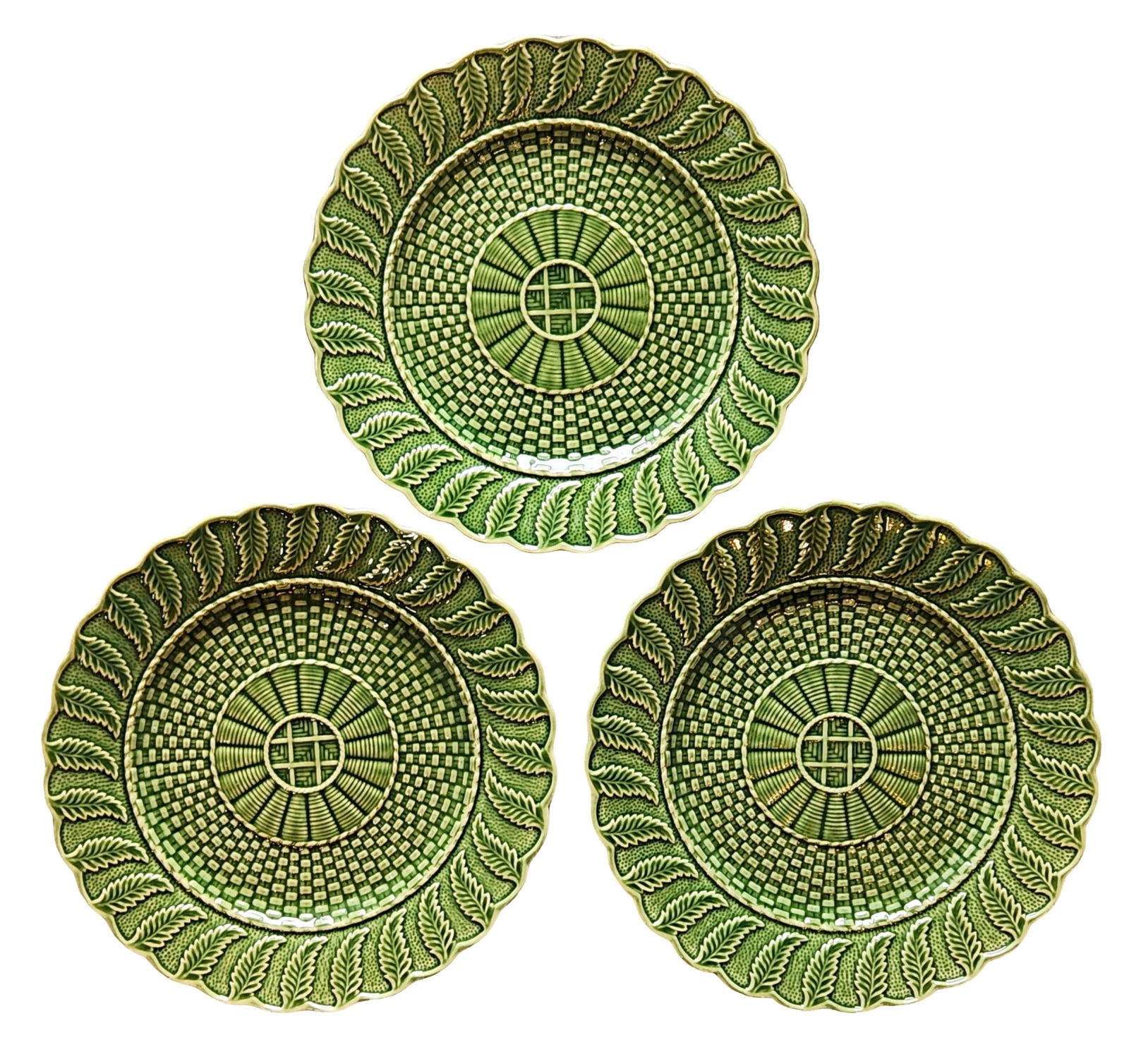 Set of Three Portuguese Green Glazed Plates by Bordallo Pinheiro (1 of 2)
