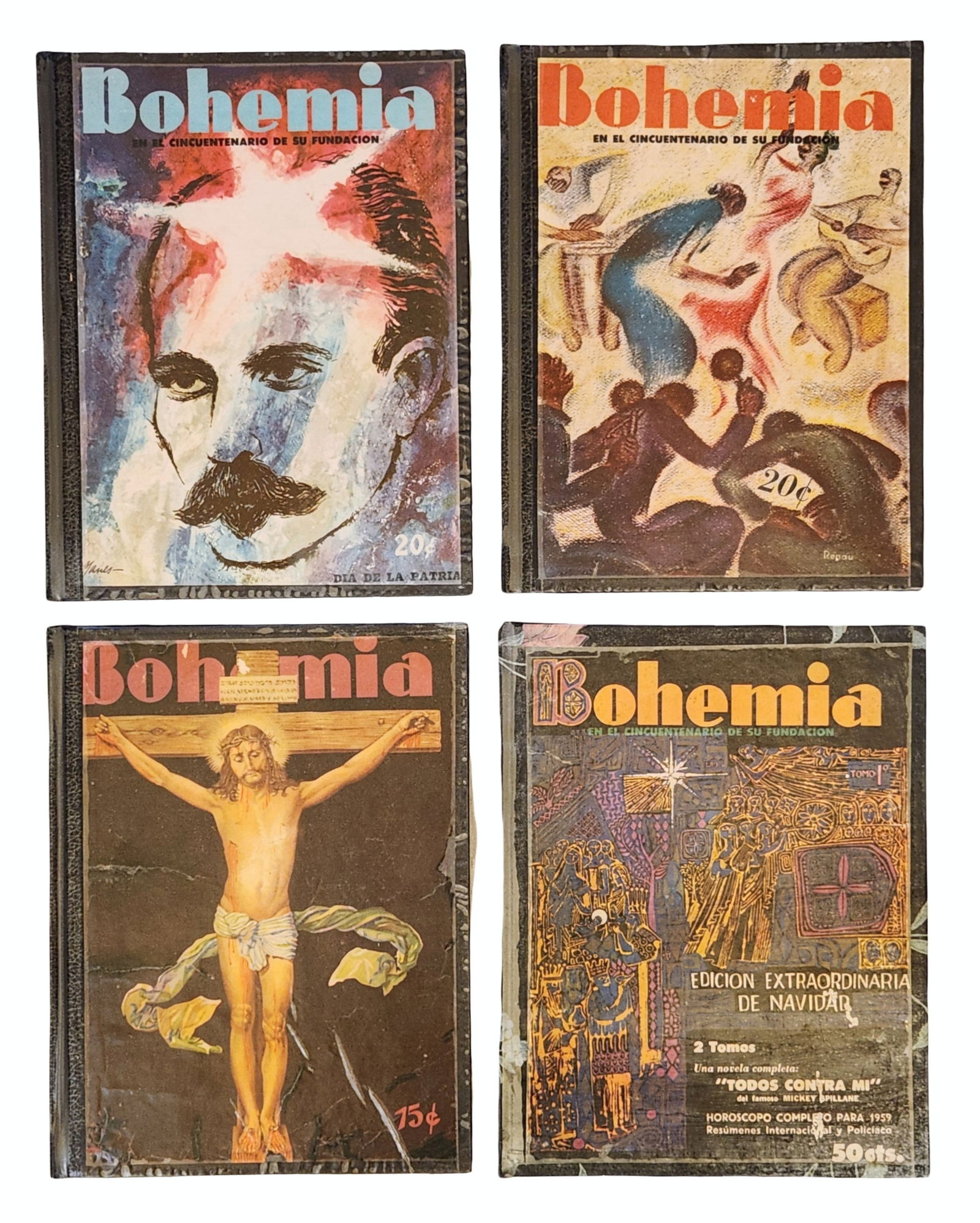 Group of 4 Bound Bohemia Magazines, Cuba, 1958 – Pre-Revolution Issues with Illustrated Covers &: Group of four original bound issues of Bohemia, Cuba’s most important illustrated magazine, dated 1958, from the final full year before the Cuban Revolution The group includes issues dated May 18, A
