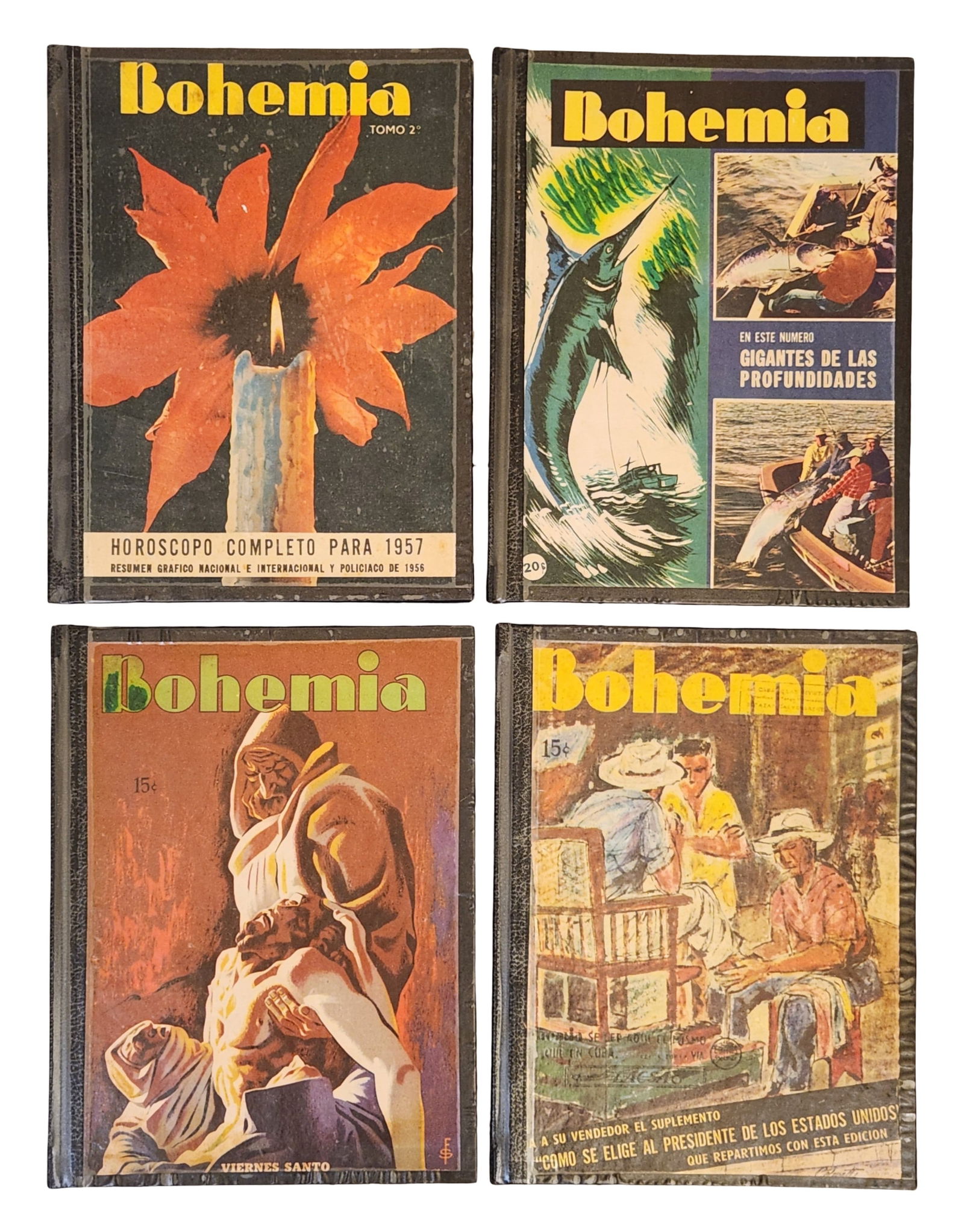 Group of 4 Bound Bohemia Magazines, Cuba, 1956–1957 – Illustrated Covers, Holiday & Special (1 of 3)
