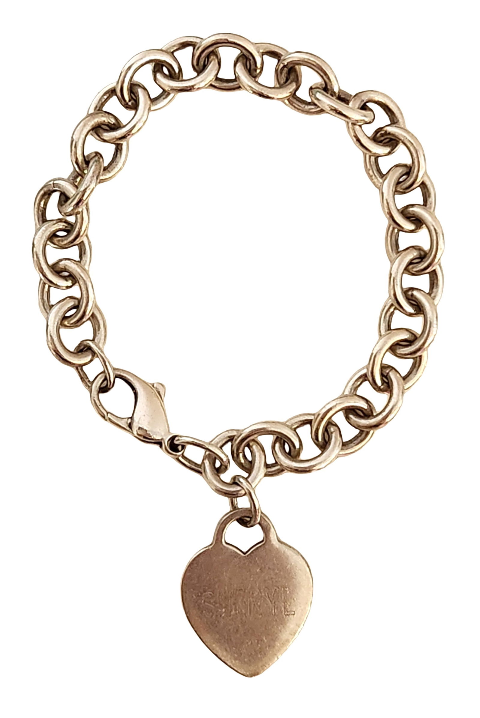 Tiffany & Co. Sterling Silver Charm Bracelet with Heart Tag, Engraved “Sheryl (1 of 5)