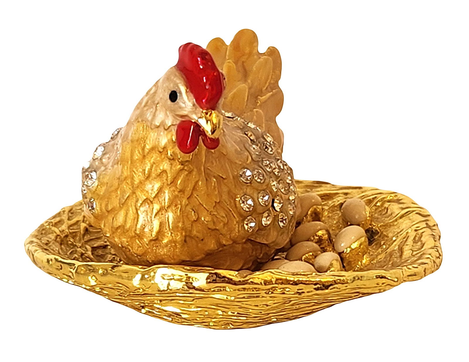Jeweled Gilt Metal Hen-on-Nest Trinket Box with Faux Eggs (1 of 5)
