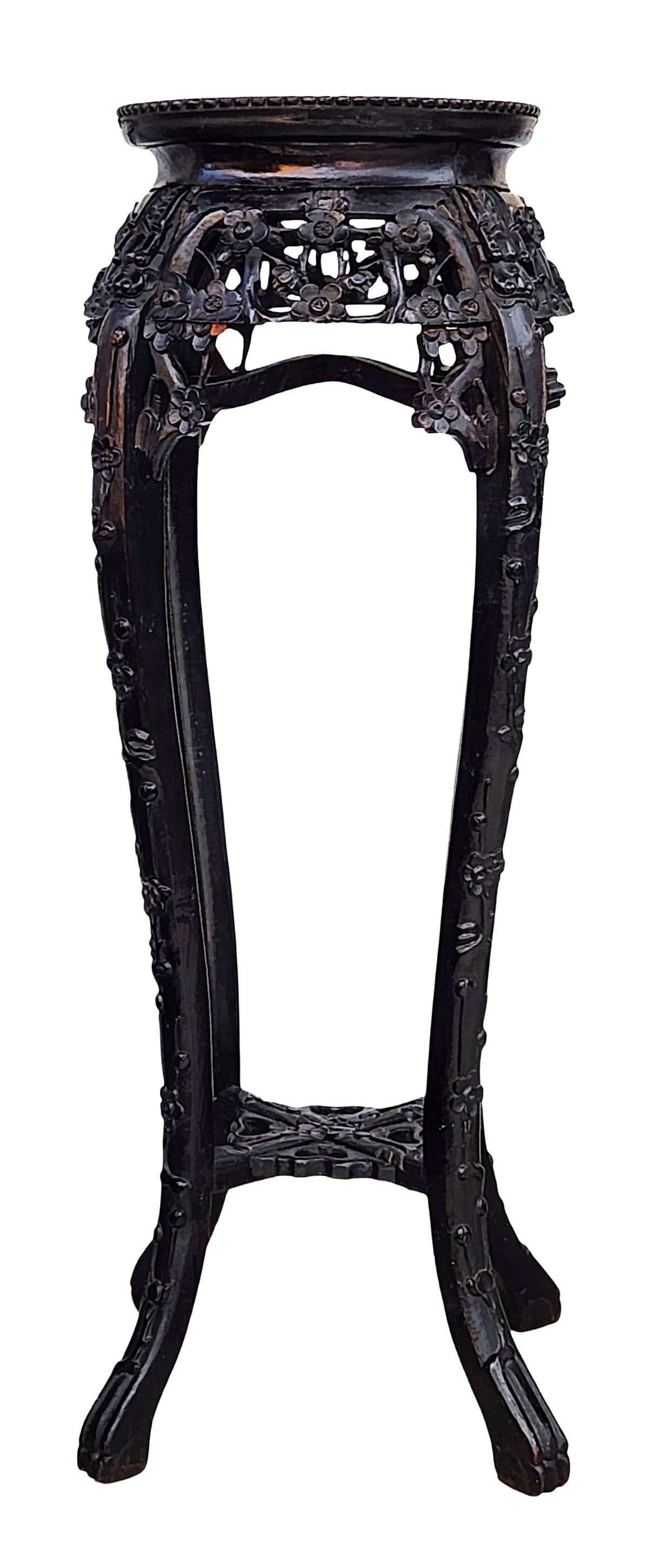 Chinese Carved Wood Pedestal with Marble Inset Top (1 of 8)