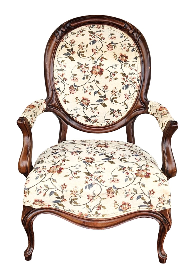 Louis XV Style Upholstered Armchair with Floral Fabric (1 of 7)