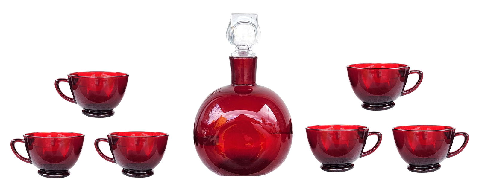 Ruby Red Glass Decanter with Six Matching Cups (1 of 3)