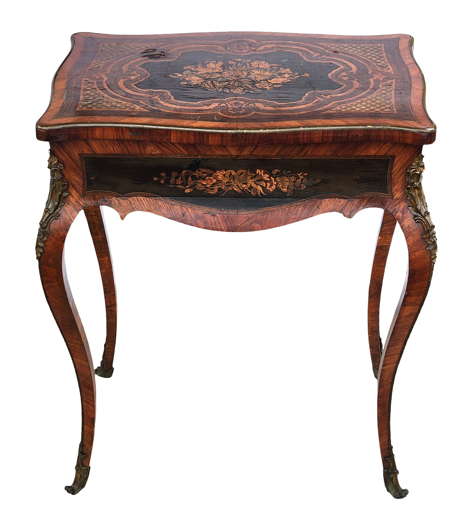 Louis XV-Style Inlaid Wood Side Table with Floral Marquetry and Gilt Bronze Mounts (1 of 9)