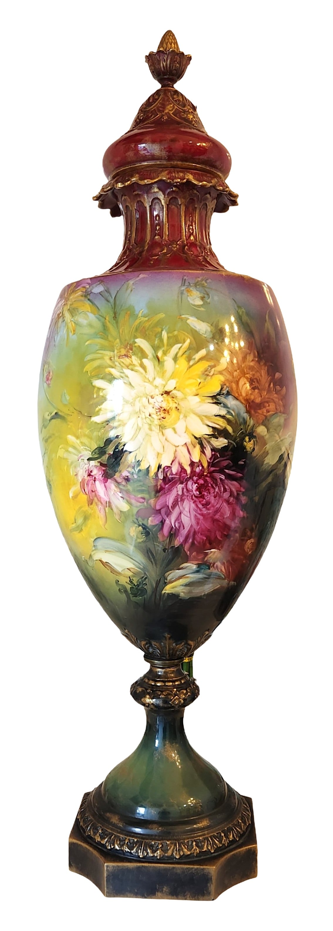 German Hand-Painted Porcelain Lidded Vase with Floral Decoration, Bonn Mark (1 of 7)