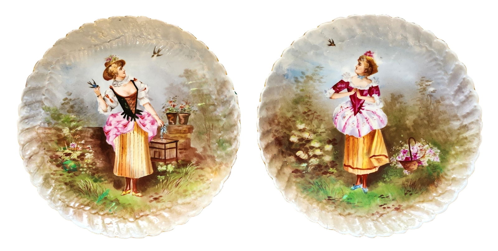 Pair of Antique Hand-Painted Porcelain Plates with Figural Scenes, 19th Century (1 of 4)