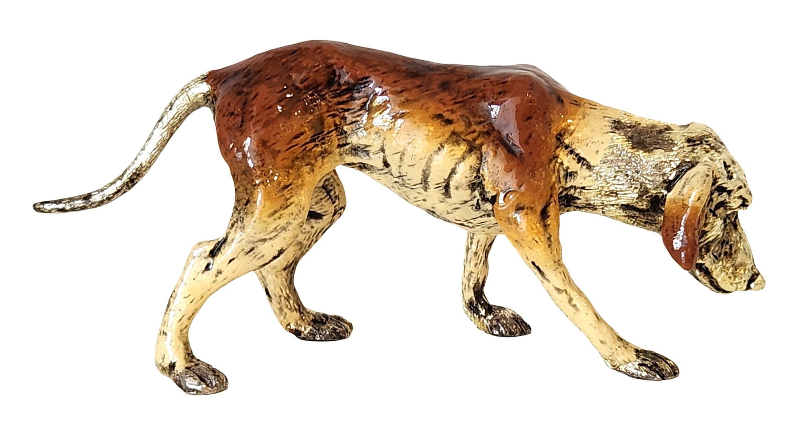 Painted Bronze Hound Dog Figure, Late 19th / Early 20th Century (1 of 4)