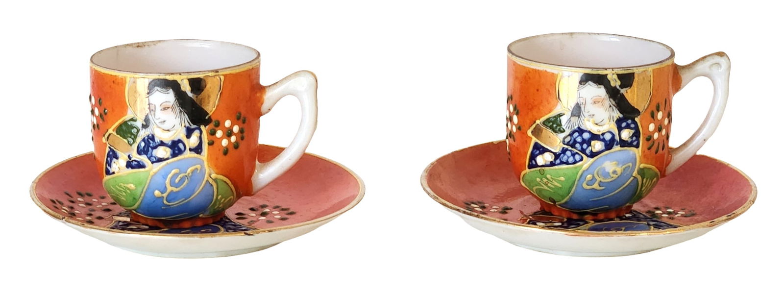 Pair of Occupied Japan Porcelain Demitasse Cups & Saucers with Figural Decoration (1 of 4)