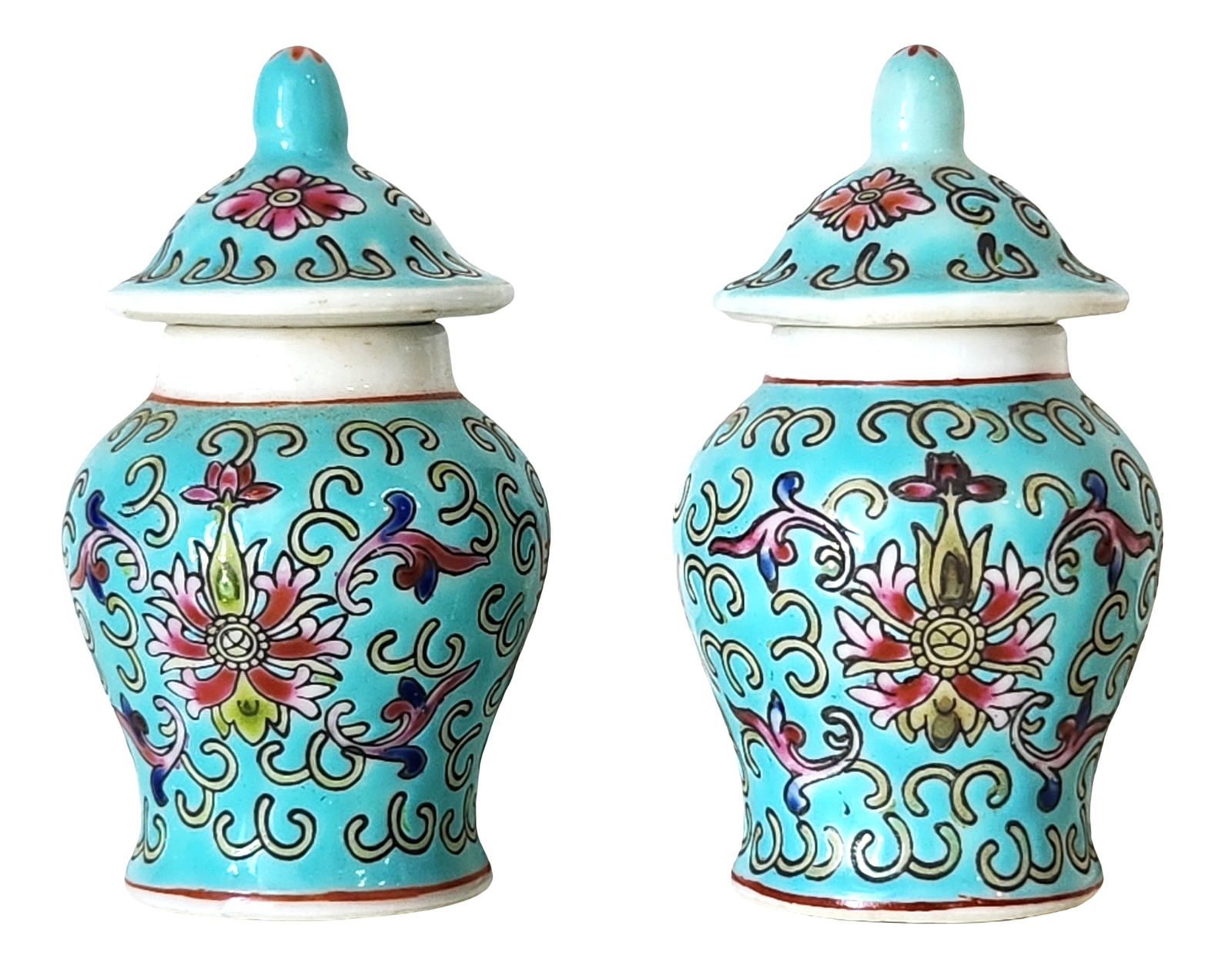 Pair of Chinese Turquoise-Glazed Porcelain Covered Jars, 20th Century (1 of 3)
