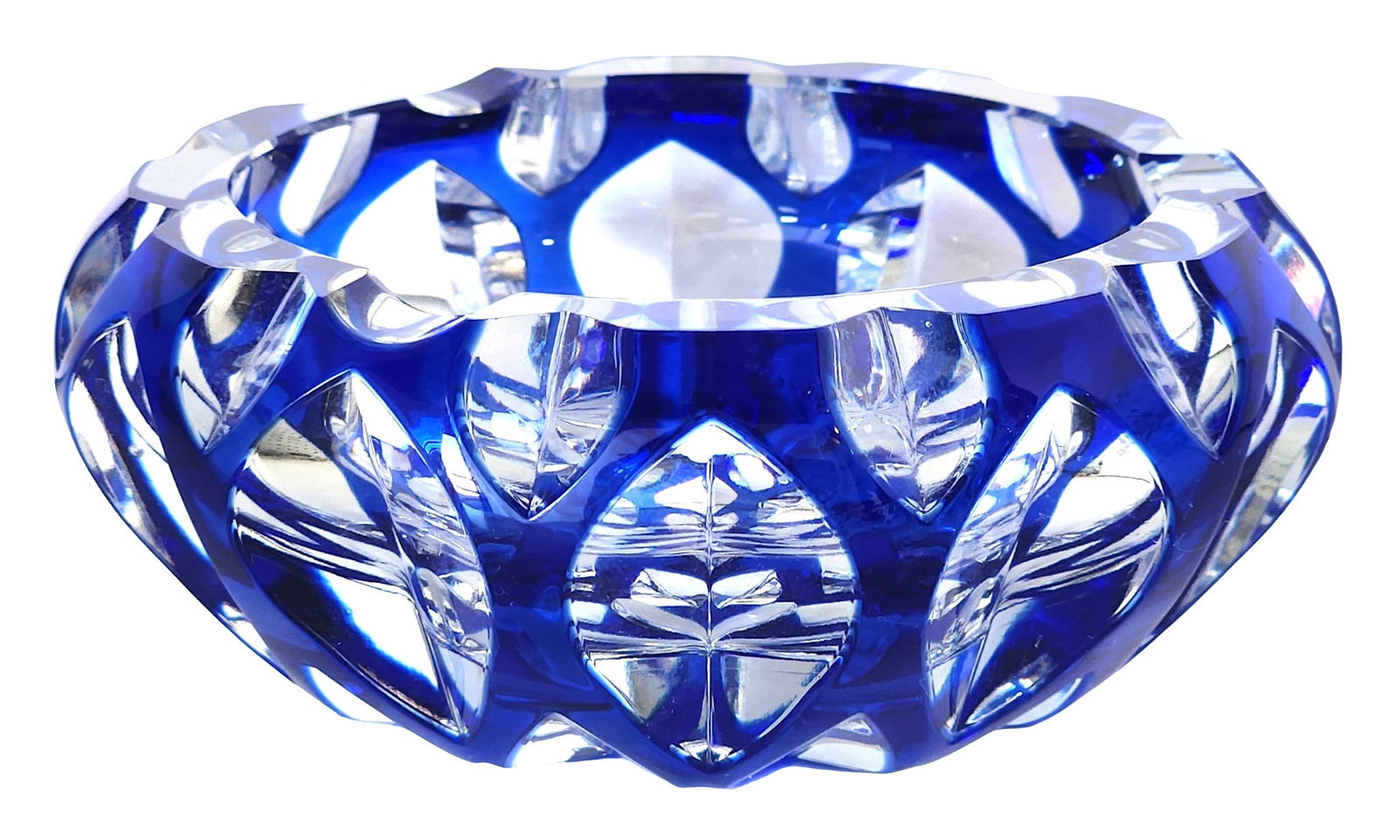 Cobalt Blue Cut Crystal Bowl with Starburst Base, 20th Century (1 of 2)