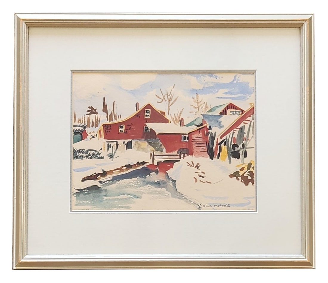 Olive Metcalf (1918 - 2009) American: Olive Metcalf (1918 - 2009) American Watercolor on Paper Measure 8"in H x 10 1/4"in W and 14 1/2"in H x 17"in W framed Biography: Olive Metcalf was an American artist from Maine, known for her work in