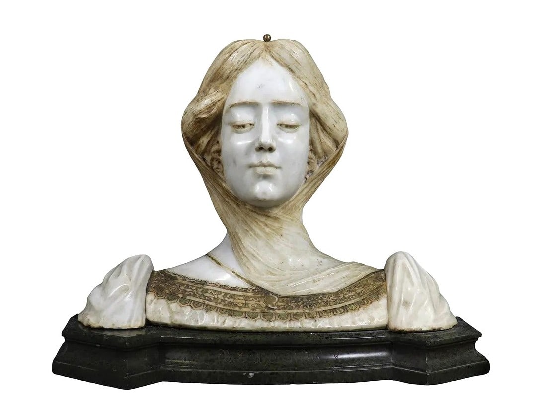 Art Nouveau Alabaster Bust of "Beatrice" on Marble Base (1 of 8)