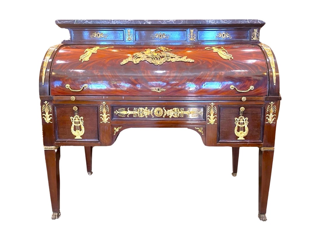 19th Century Empire Style Mahogany and Gilded Bronze Cylinder Desk (1 of 20)