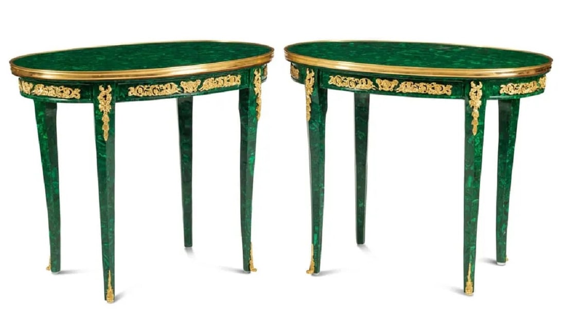 Pair of Louis XV Style Gilt Bronze Mounted Malachite Tables (1 of 6)