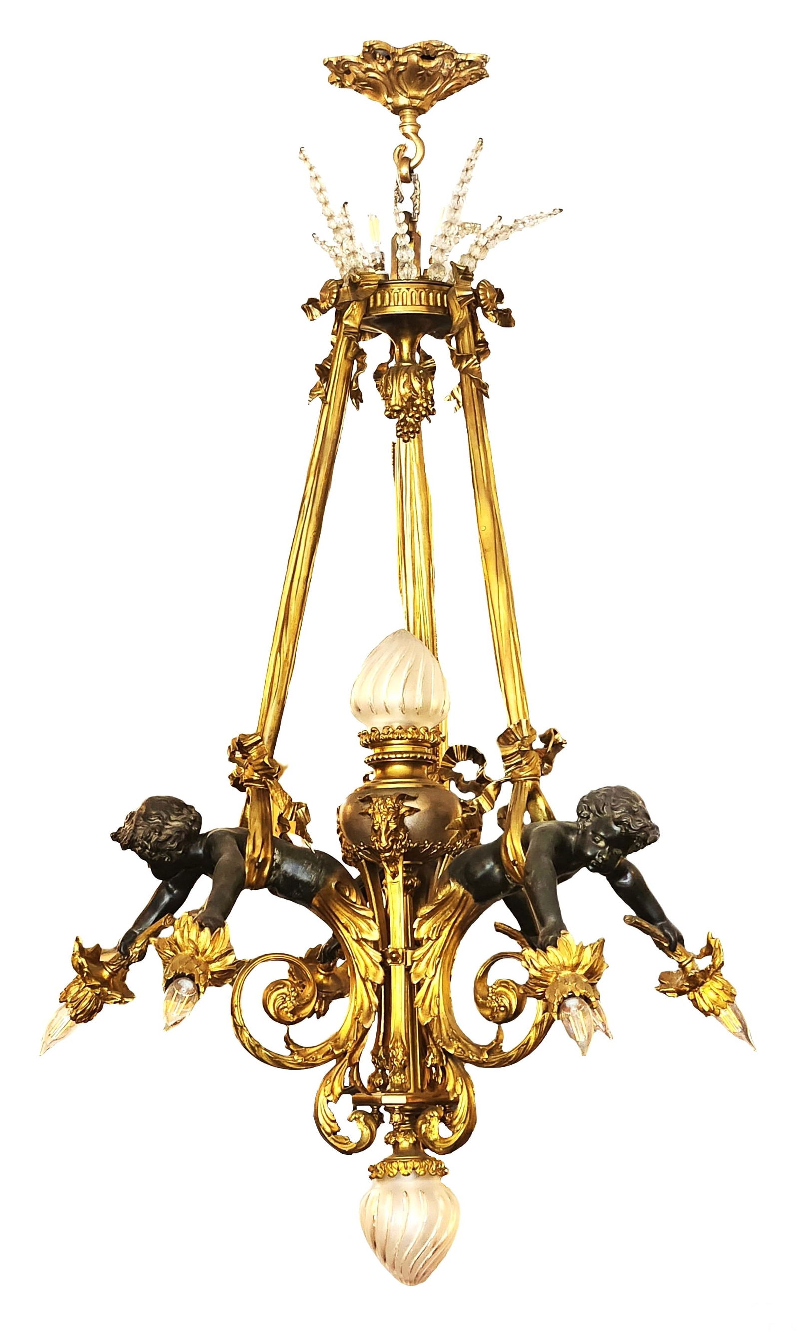 Impressive Belle Epoque Gilt and Patinated Bronze Ten Light Chandelier (1 of 8)