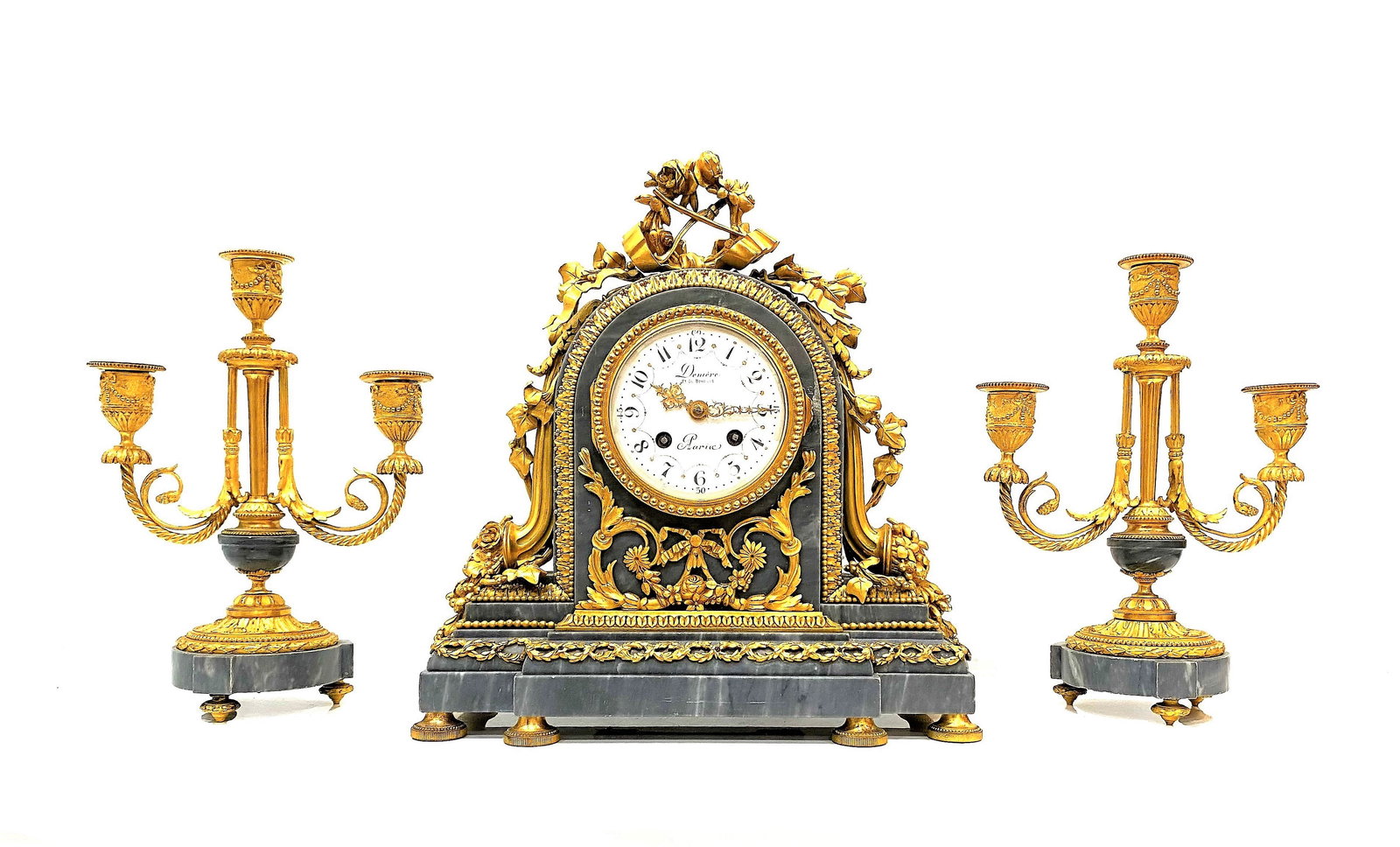 French Gilt Bronze and Blue Turquin Marble Clock (1 of 11)