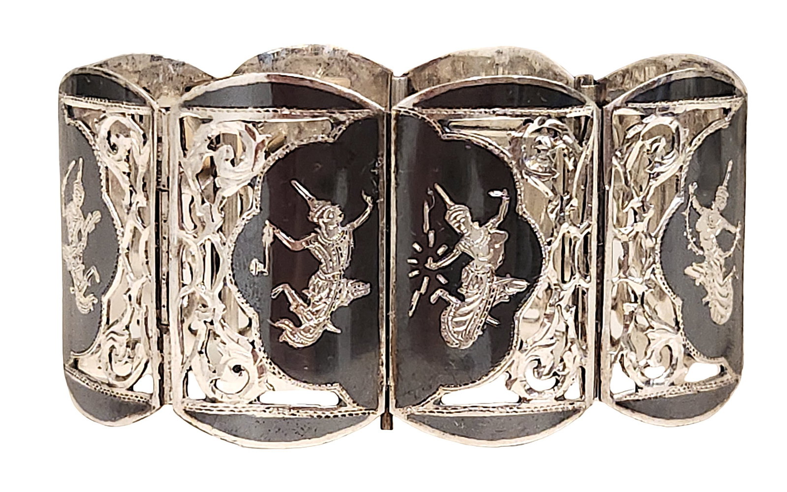 Siam Sterling Silver Panel Bracelet with Enamel Dancer Motifs, Ampargo Sirm (1 of 4)