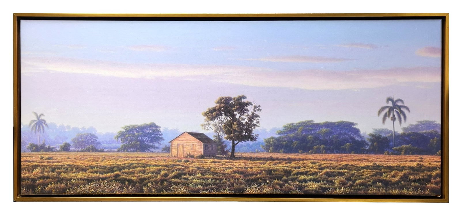 Juan Alberto Diaz Rodriguez (Born 1969) Cuban: Juan Alberto Diaz Rodriguez (Born 1969) Cuban Title: Refugio Oil on Canvas Measure 17 1/4"in H x 41 1/2"in W and 18 3/4"in H x 42 3/4"in W x 2"in D with frame