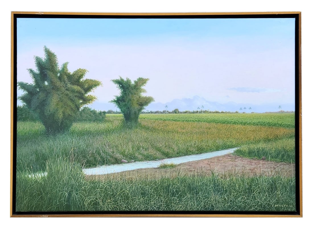 Emilio Batista Contino (20th Cnetury) Latin American: Emilio Batista Contino (20th Cnetury) Latin American Title: La Zanja Oil on Canvas Measure 19 1/2"in H x 28"in W and 20 1/2"in H x 29 1/4"in W framed