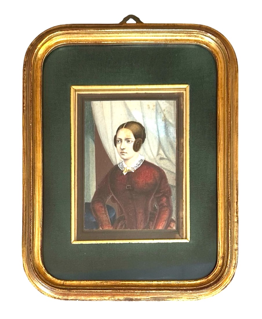 Antique Late 19th Century Miniature Painted: Antique Late 19th Century Miniature Painted Measure 5"in H x 3 1/2"in W and 10 3/4"in H x 8 1/2"in W with frame