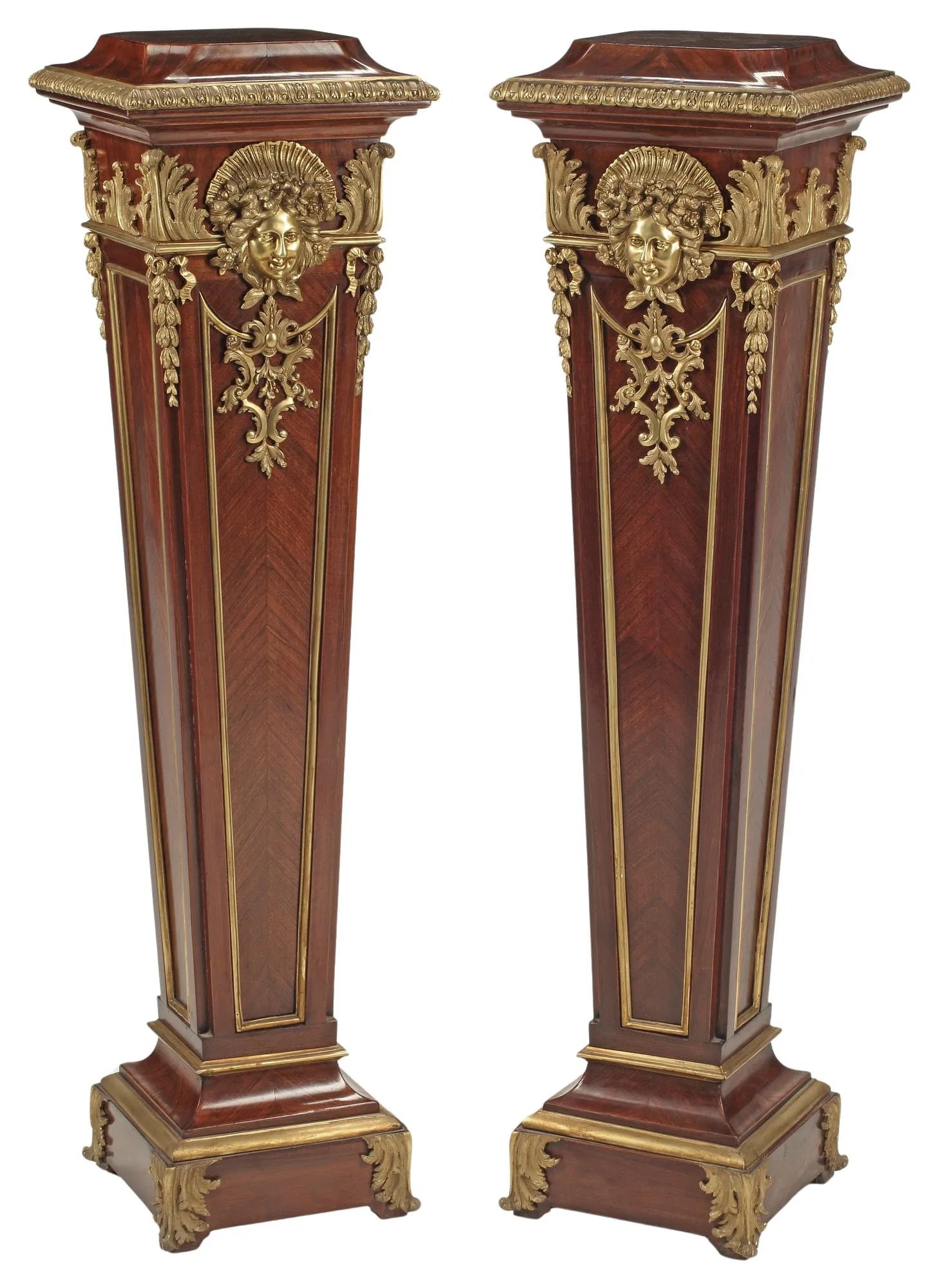 Pair of Ornate Louis XVI Style Ormolu Mounted Pedestals: Pair of Ornate Louis XVI Style Ormolu Mounted Pedestals Measure 46 1/2"in H x 12"in W x 12"in D