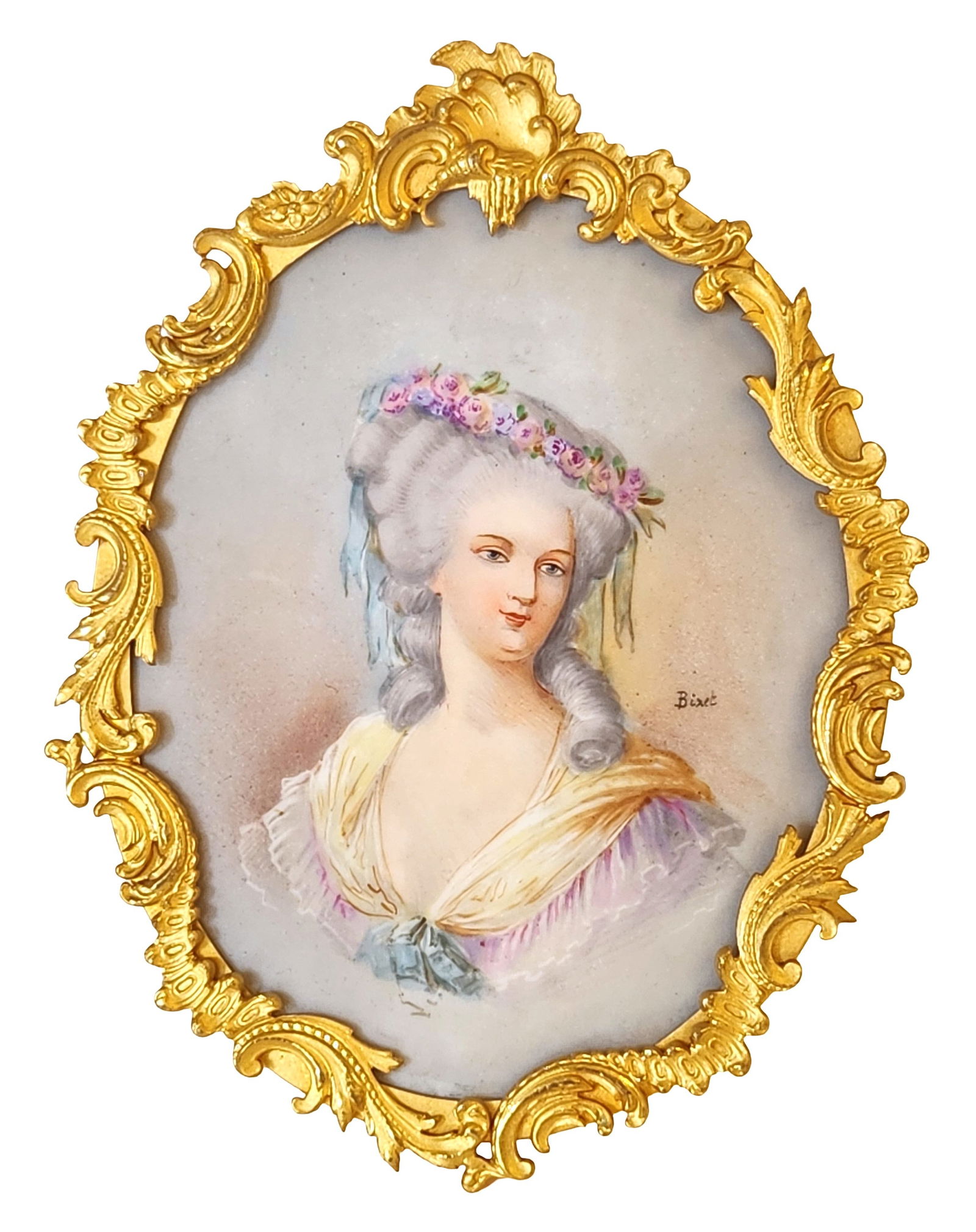 French Hand-Painted Porcelain Portrait Plaque in Gilt Bronze Frame, Signed Bizet (1 of 4)