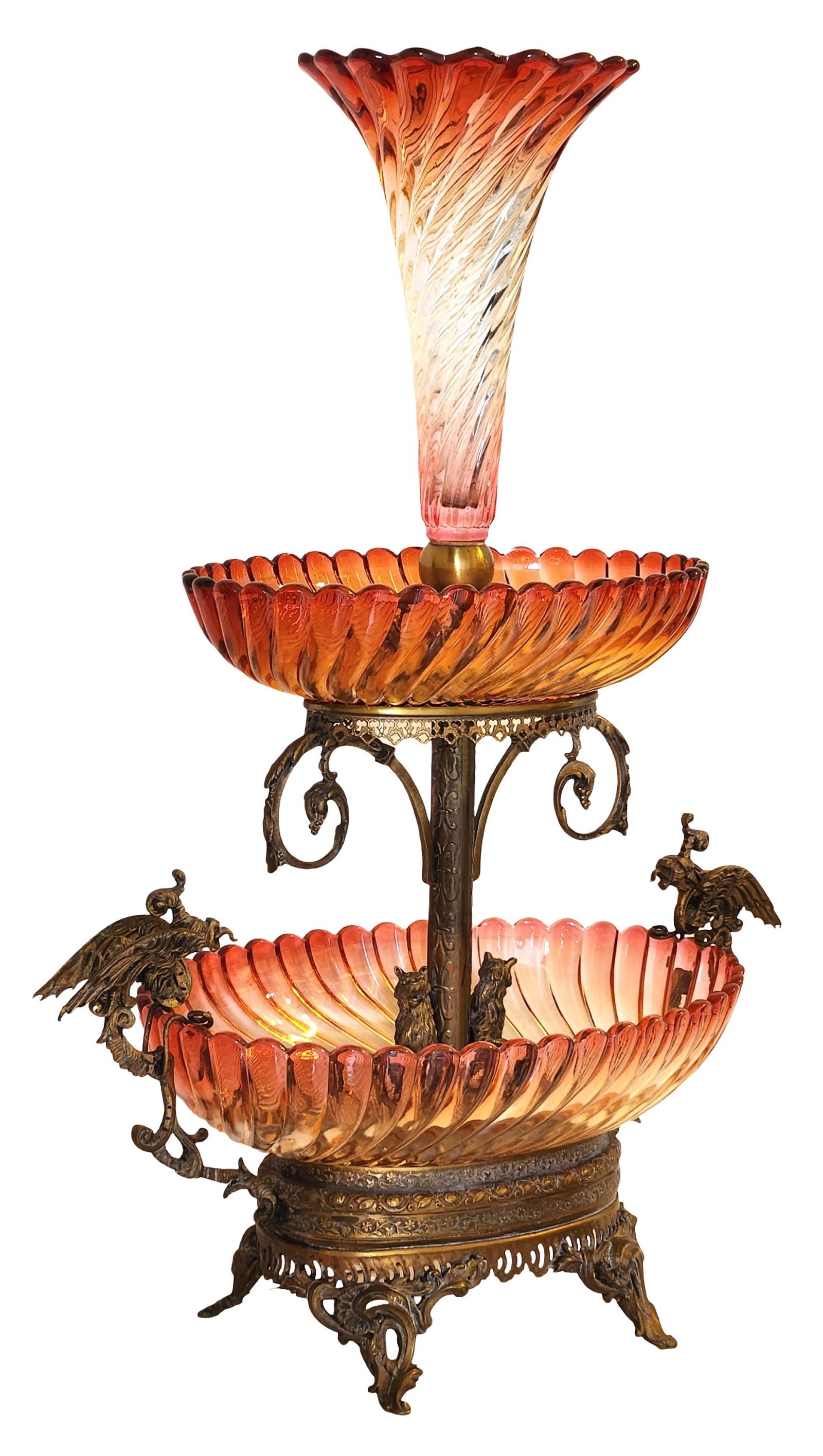 Antique French Baccarat Crystal & Gilt Bronze Three-Tier Epergne / Centerpiece, Signed “Baccarat - 2