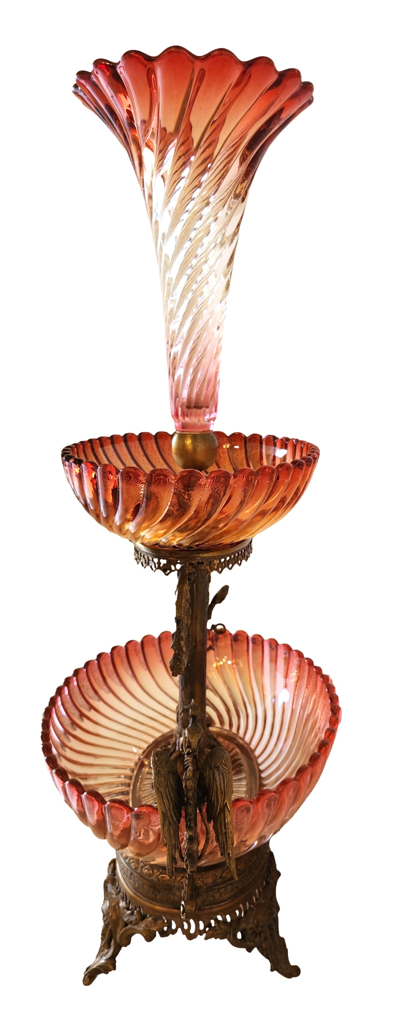 Antique French Baccarat Crystal & Gilt Bronze Three-Tier Epergne / Centerpiece, Signed “Baccarat - 3