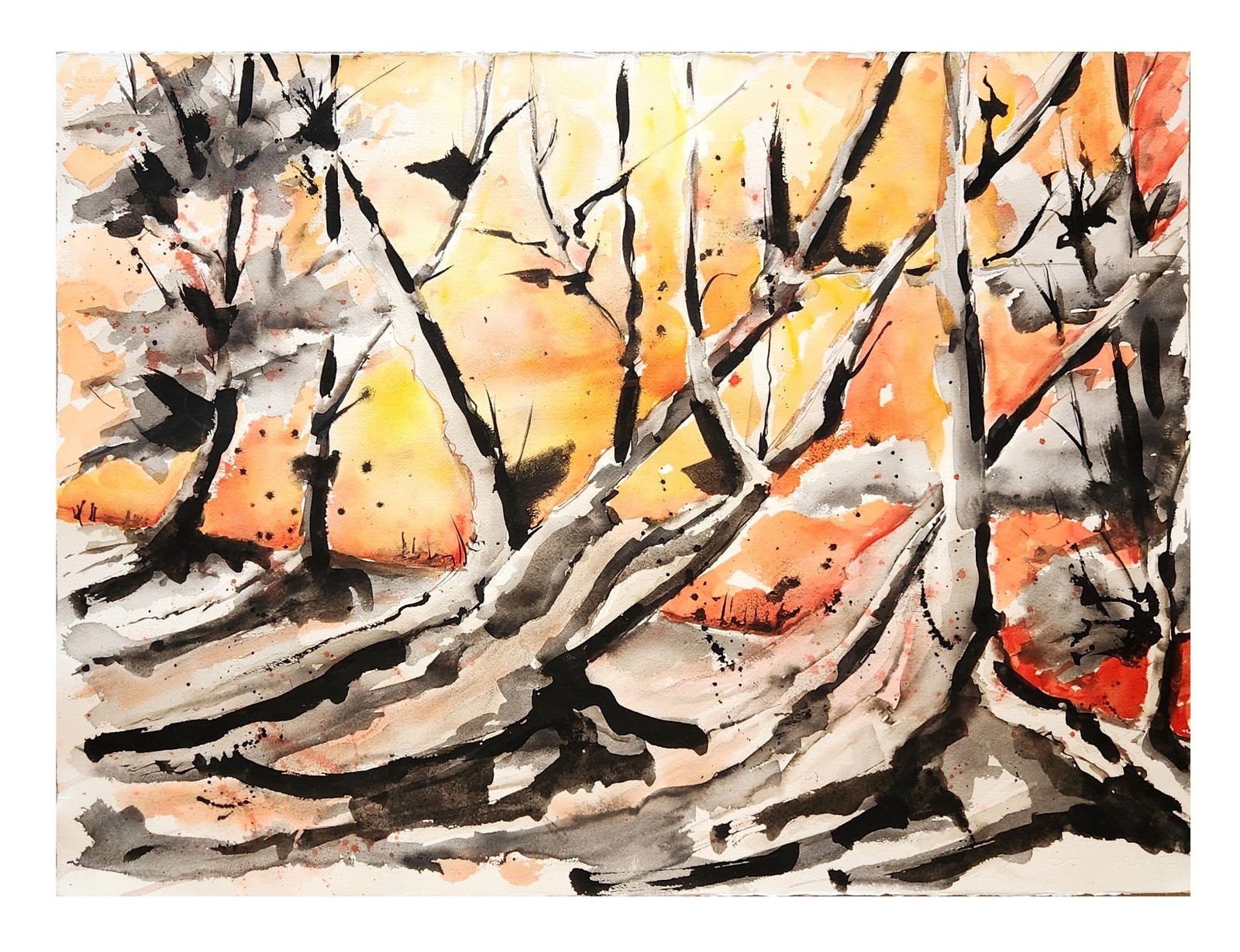 Abstract Expressionist Landscape Watercolor Painting, Unsigned (1 of 3)