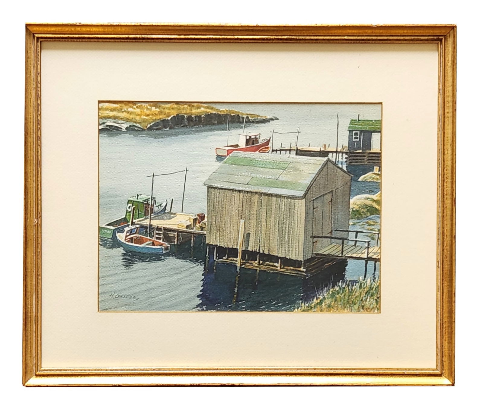 Henry Martin Gasser (1909 - 1981) American: Henry Martin Gasser (1909 - 1981) American Watercolor on Paper Measure 8 1/2"in H x 11 3/4"in W and 15"in H x 17 3/4"in W framed Known for: Town-landscape, marine, genre Name variants: Martin Henry