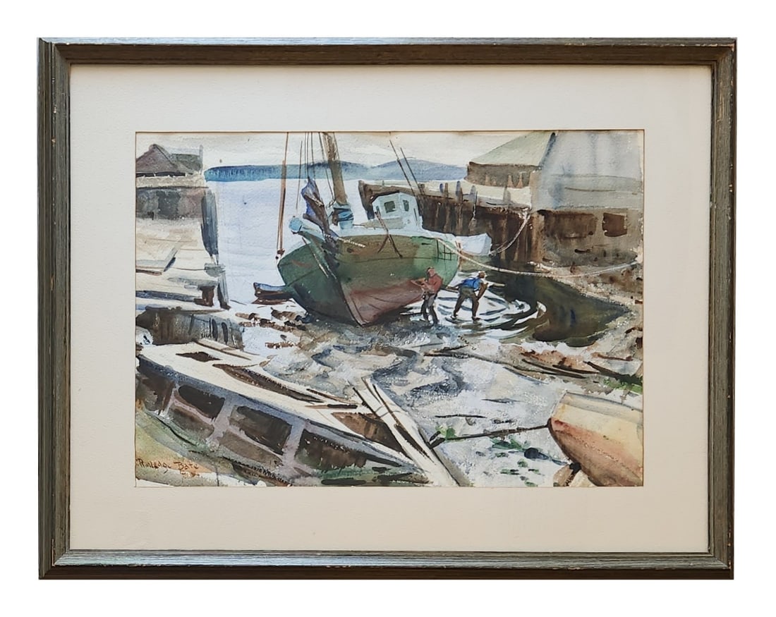 Rutledge Bate (1891 - 1964) American: Rutledge Bate (1891 - 1964) American Title: Anchors Away Watercolor on Paper Measure 15"in H x 21 1/2"in W and 23 1/2"in H x 30"in W x 2"in D with frame
