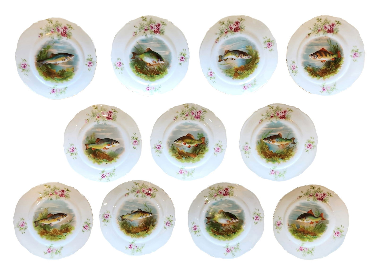 Set of Eleven Antique Austrian Fish-Themed Porcelain Plates, Hand-Decorated (1 of 2)