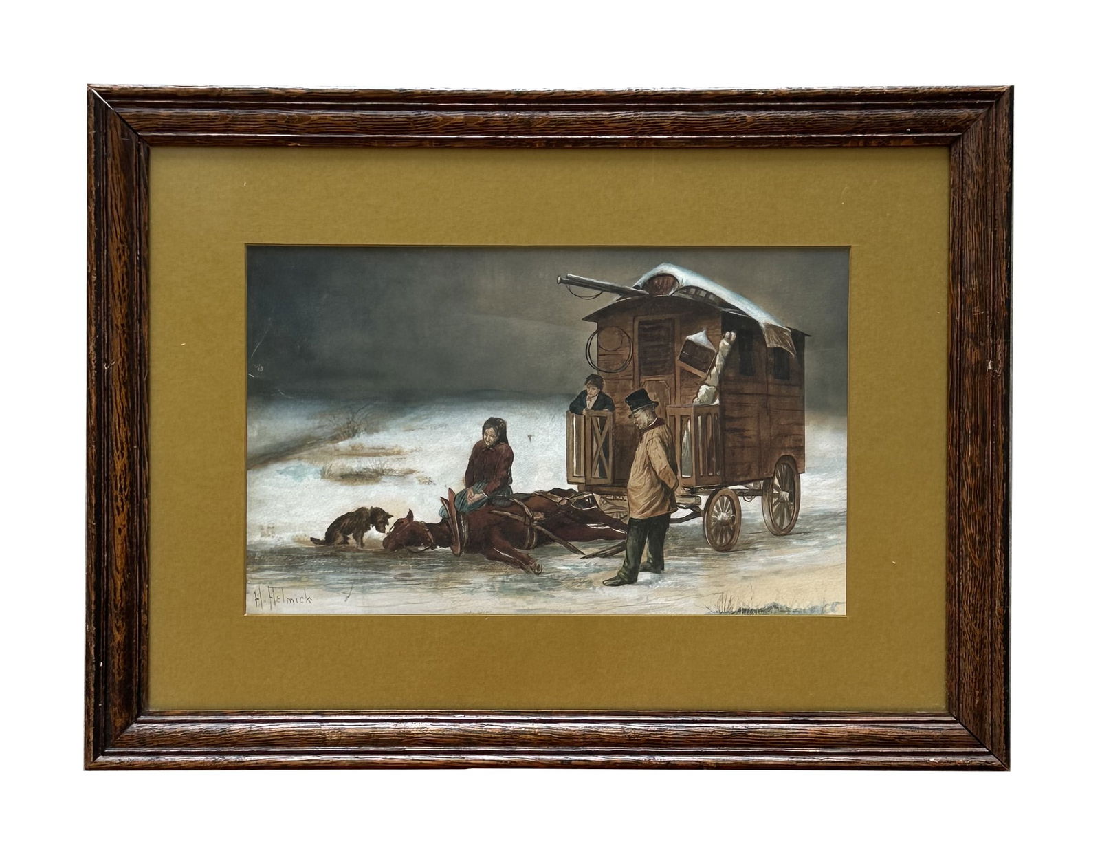Howard Helmick (1845 - 1907) American: Howard Helmick (1845 - 1907) American Watercolor on Paper Measure 6 1/4"in H x 10 1/4"in W and 11 1/2"in H x 15 1/2"in W with frame Known for: Genre, figure, illustrator, etcher Name variants: Howard