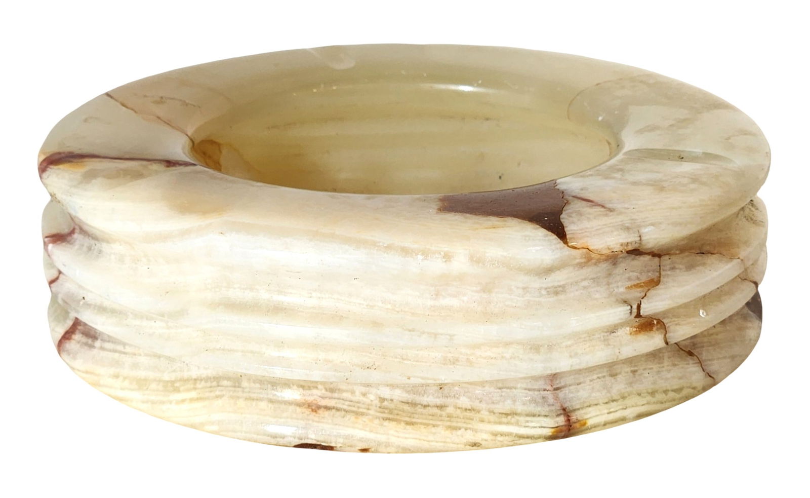 Carved Onyx Marble Ashtray – Cream and Brown Stone (1 of 3)