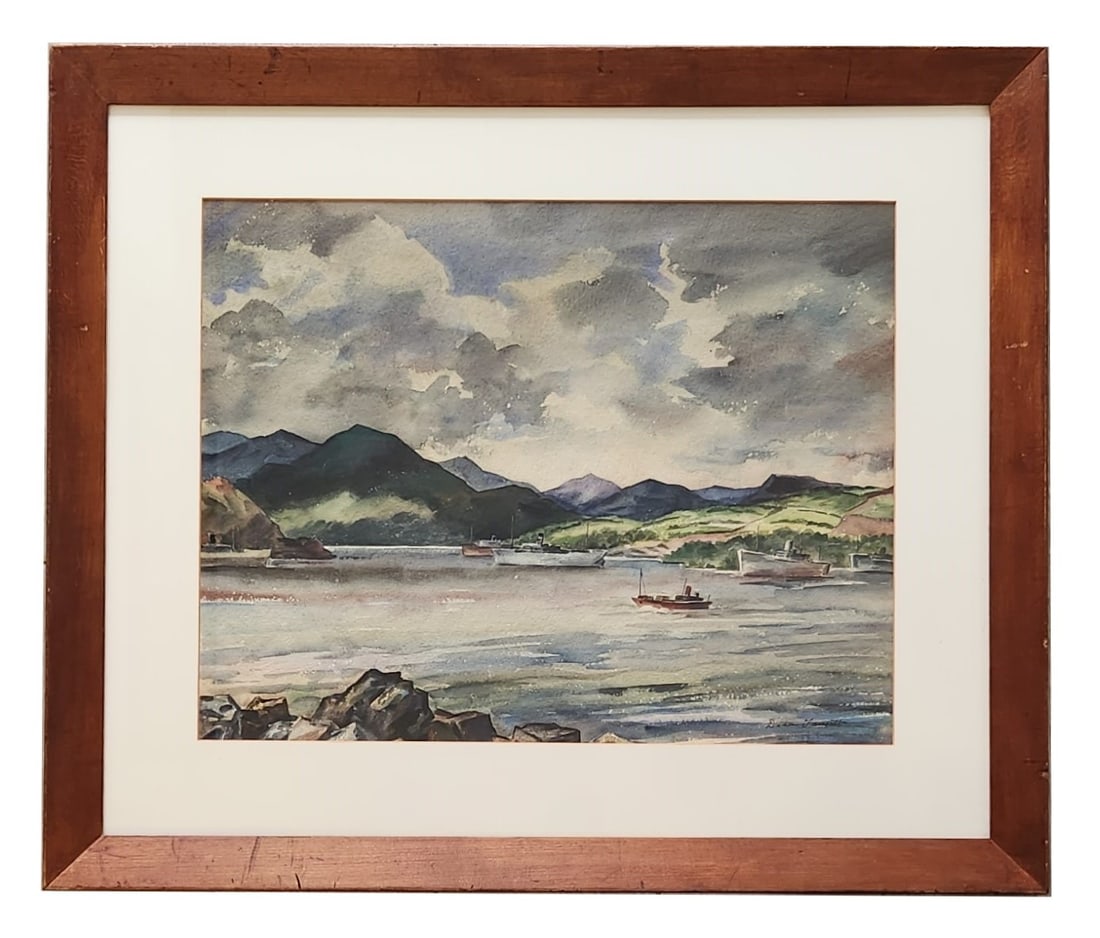 William Dean Fausett (1913 - 1998) American: William Dean Fausett (1913 - 1998) American Watercolor on Paper Measure 14 1/2"in H x 18 1/2"in W and 22 1/2"in H x 26 1/2"in W framed Known for: Portrait, genre, landscape, mural painting, etching, l